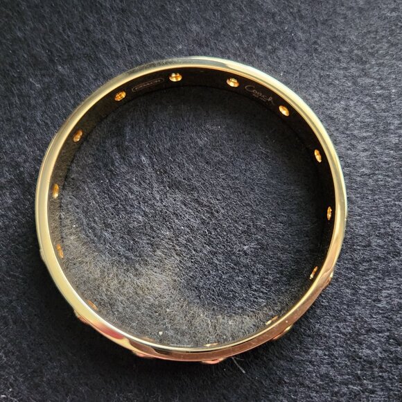COACH black enamel and gold plated bangle bracelet with grommet design - Picture 7 of 10